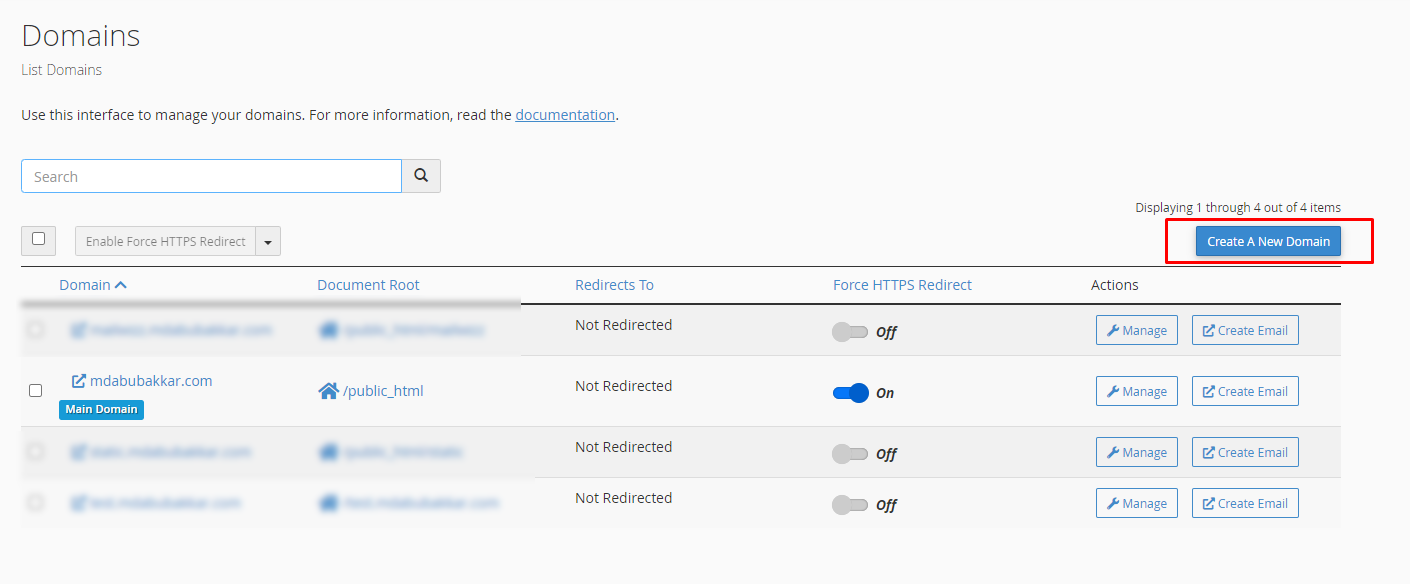 cPanel Domains Option in Jupiter theme